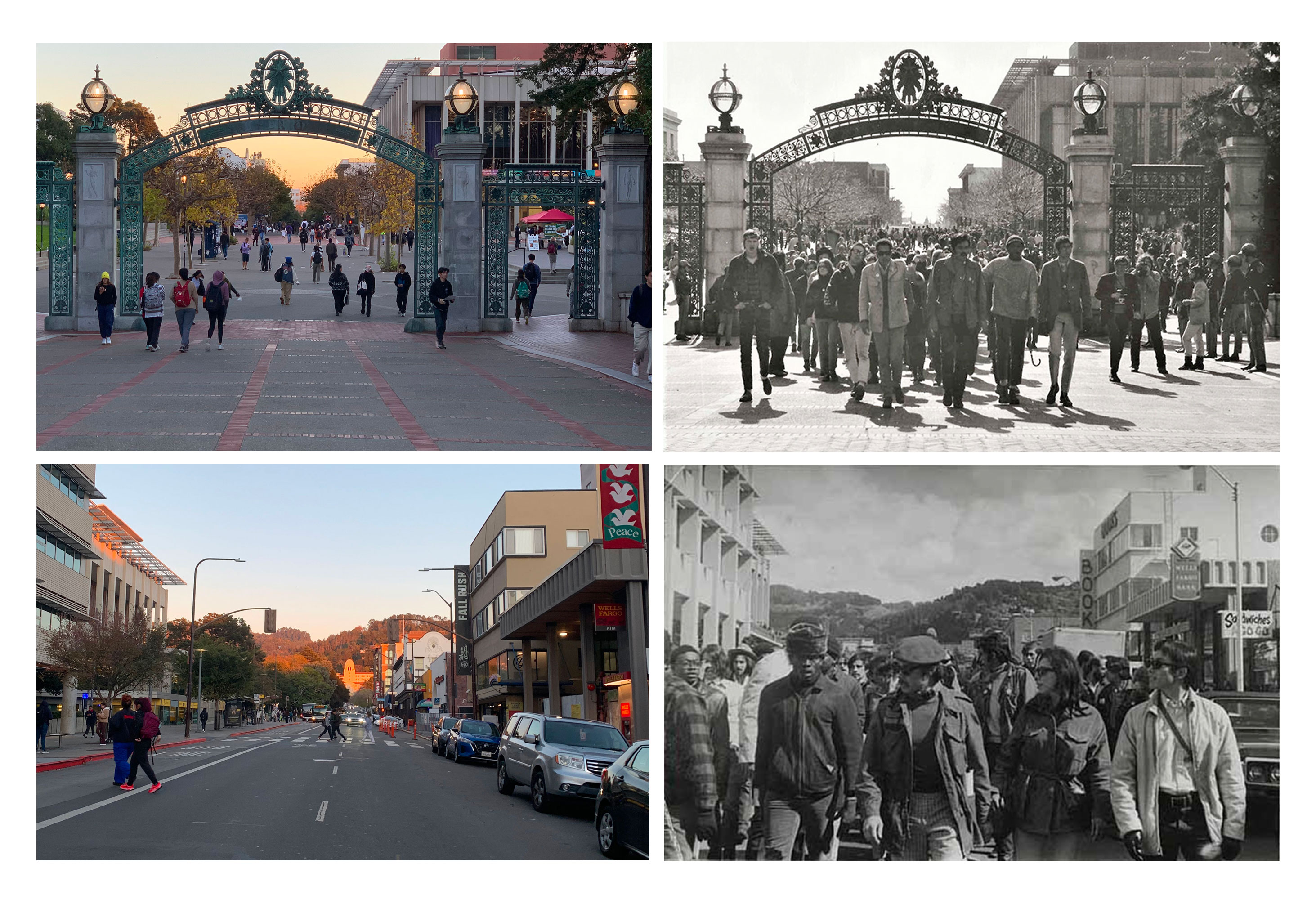 Location of the Third World Liberation Strike marchers at UC Berkeley then and now. (1969 and 2023).